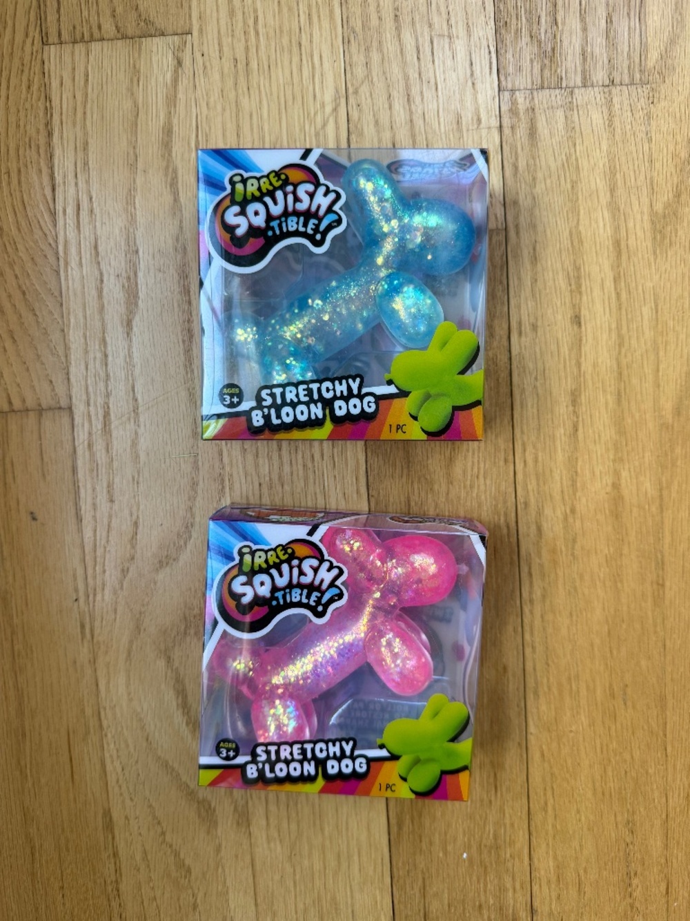 Irresquishtible! Set of 2 Stretchy Glitter B’loon Dog Pink | Blue